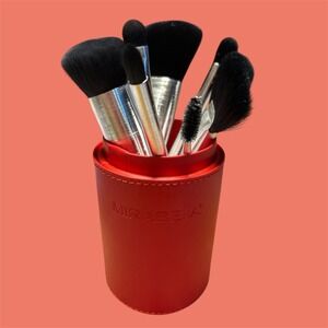 Mirabella Makeup Brush Set With Red Leather Case‎ Dual Finish Sculpting & More